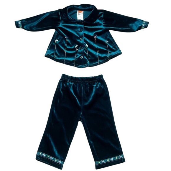 VTG McDonalds Kids Outfit Baby Size 12 Months Floral Embroidered Velour